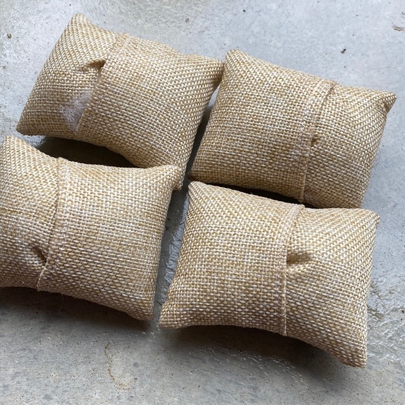 Four tan jute look miniature pillows. 3 inch by 2 inches rectangles. - Picture 6 of 6